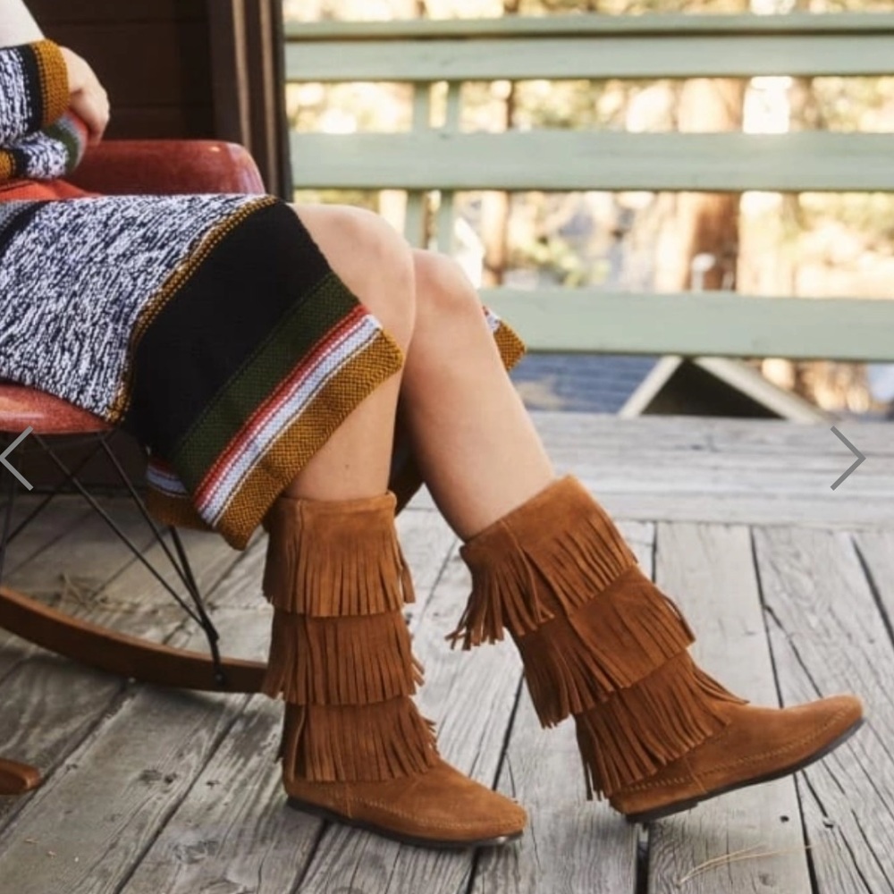 Fringe Suede Mid-Calf Boot - Brown
